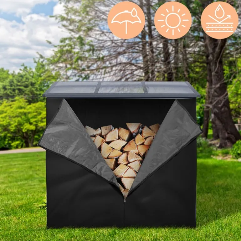 Abdeckung für Kaminholzregal wasserabweisend 185x125 cm Schwarz aus Polyester ML-Design