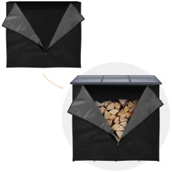 Abdeckung für Kaminholzregal wasserabweisend 185x125 cm Schwarz aus Polyester ML-Design
