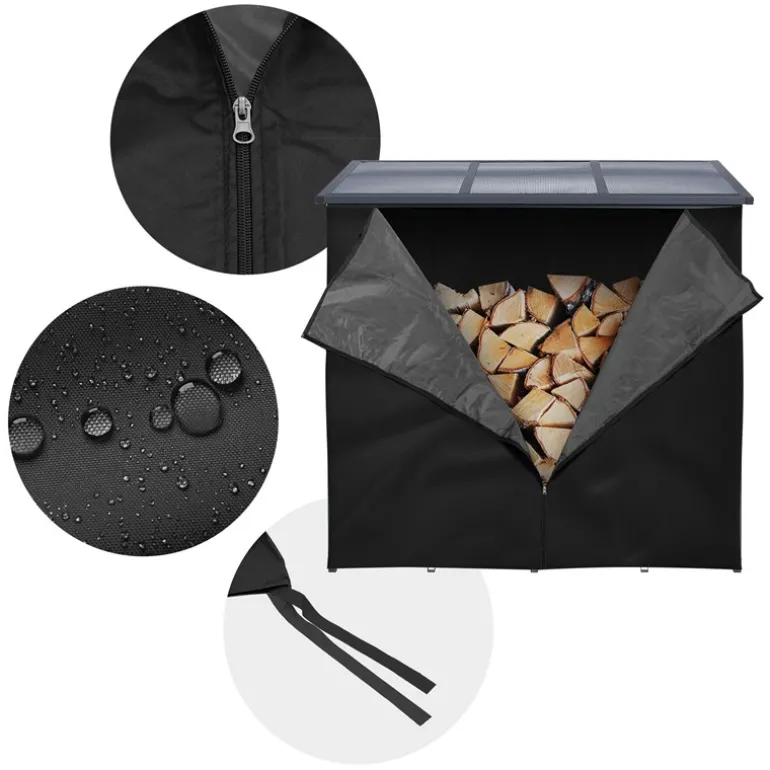 Abdeckung für Kaminholzregal wasserabweisend 185x125 cm Schwarz aus Polyester ML-Design
