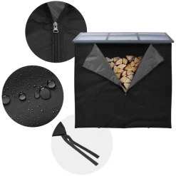 Abdeckung für Kaminholzregal wasserabweisend 240x165 cm Schwarz aus Polyester ML-Design