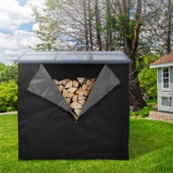 Abdeckung für Kaminholzregal wasserabweisend 240x165 cm Schwarz aus Polyester ML-Design