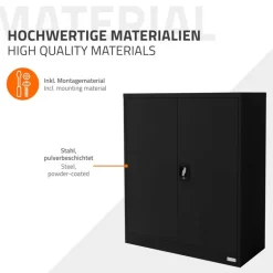 Aktenschrank abschließbar 90x40x109 cm Schwarz aus Stahl ML-Design