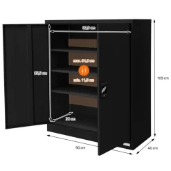 Aktenschrank abschließbar 90x40x109 cm Schwarz aus Stahl ML-Design