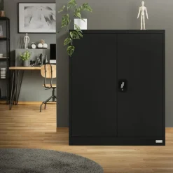 Aktenschrank abschließbar 90x40x109 cm Schwarz aus Stahl ML-Design
