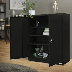 Aktenschrank abschließbar 90x40x109 cm Schwarz aus Stahl ML-Design