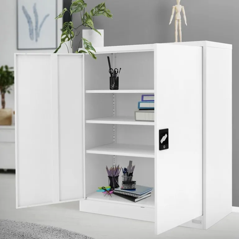 Aktenschrank abschließbar 90x40x109 cm Weiß aus Stahl ML-Design