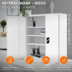 Aktenschrank abschließbar 90x40x109 cm Weiß aus Stahl ML-Design