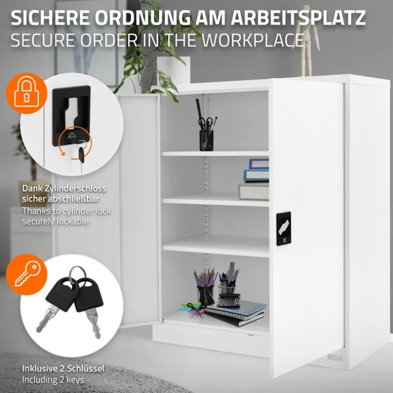 Aktenschrank abschließbar 90x40x109 cm Weiß aus Stahl ML-Design