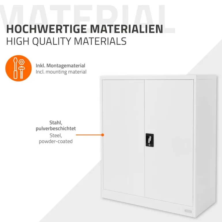 Aktenschrank abschließbar 90x40x109 cm Weiß aus Stahl ML-Design