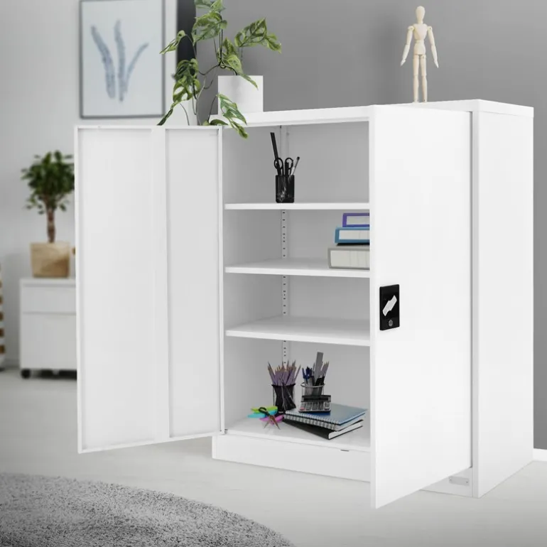 Aktenschrank abschließbar 90x40x109 cm Weiß aus Stahl ML-Design