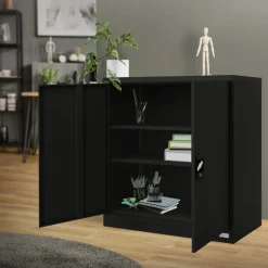 Aktenschrank abschließbar 90x40x90 cm Schwarz aus Stahl ML-Design