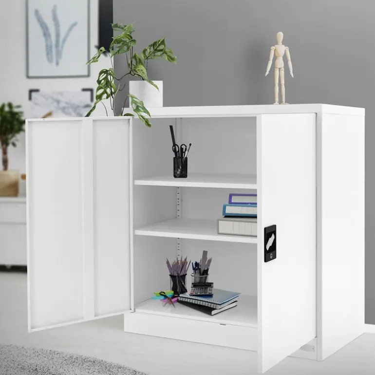 Aktenschrank abschließbar 90x40x90 cm Weiß aus Stahl ML-Design