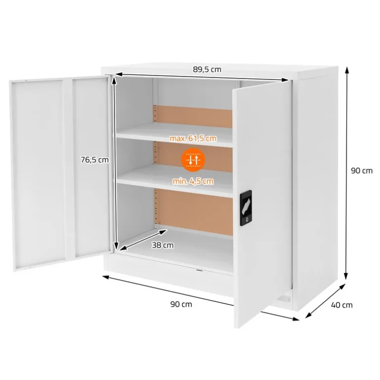 Aktenschrank abschließbar 90x40x90 cm Weiß aus Stahl ML-Design