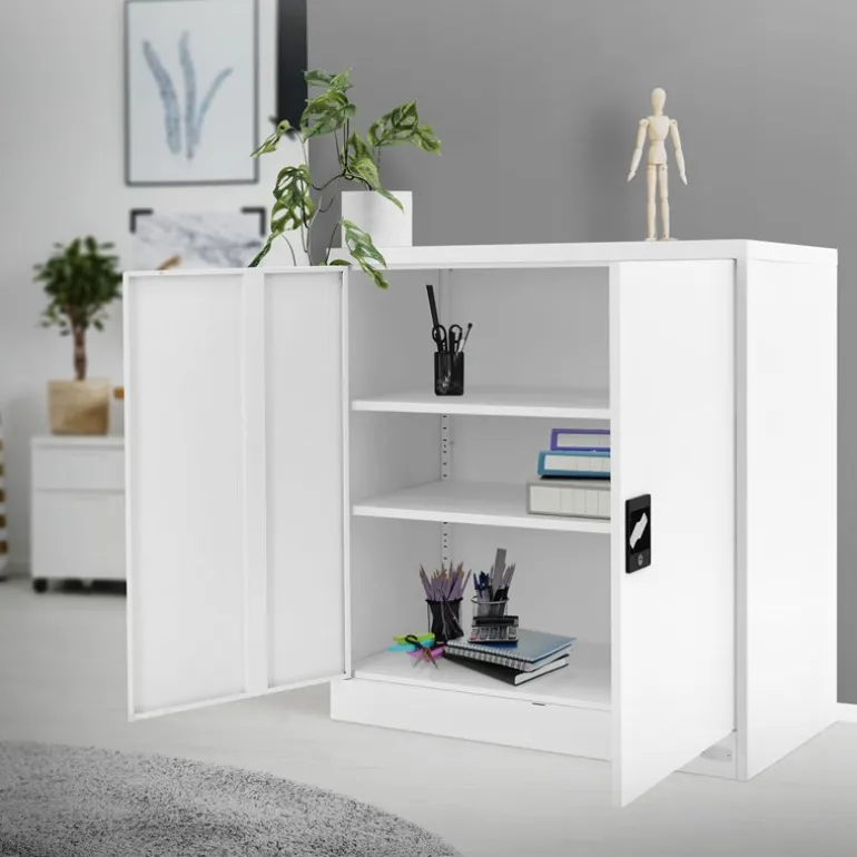Aktenschrank abschließbar 90x40x90 cm Weiß aus Stahl ML-Design