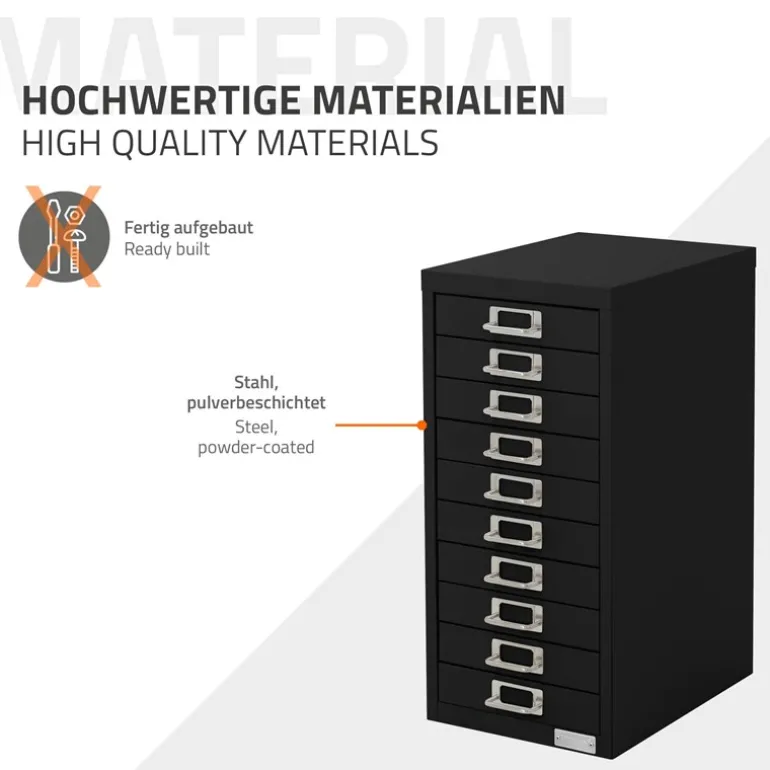 Aktenschrank mit 10 Schubladen 28x38x60 cm Schwarz aus Metall ML-Design