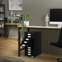 Aktenschrank mit 10 Schubladen 28x38x60 cm Schwarz aus Metall ML-Design