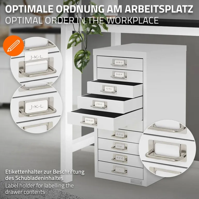 Aktenschrank mit 10 Schubladen 28x38x60 cm Weiß aus Metall ML-Design