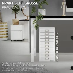 Aktenschrank mit 10 Schubladen 28x38x60 cm Weiß aus Metall ML-Design
