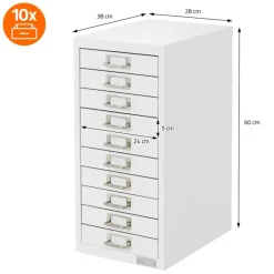 Aktenschrank mit 10 Schubladen 28x38x60 cm Weiß aus Metall ML-Design