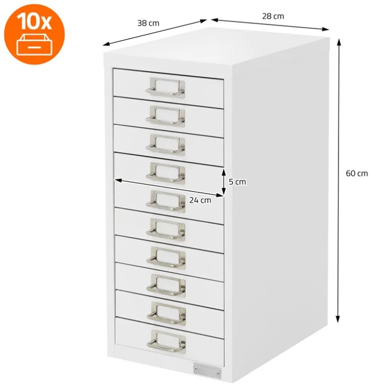 Aktenschrank mit 10 Schubladen 28x38x60 cm Weiß aus Metall ML-Design