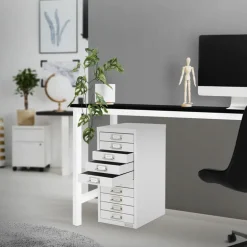Aktenschrank mit 10 Schubladen 28x38x60 cm Weiß aus Metall ML-Design