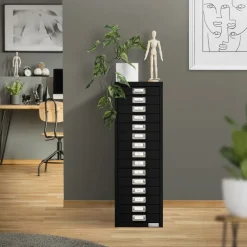 Aktenschrank mit 15 Schubladen 28x38x87 cm Schwarz aus Metall ML-Design