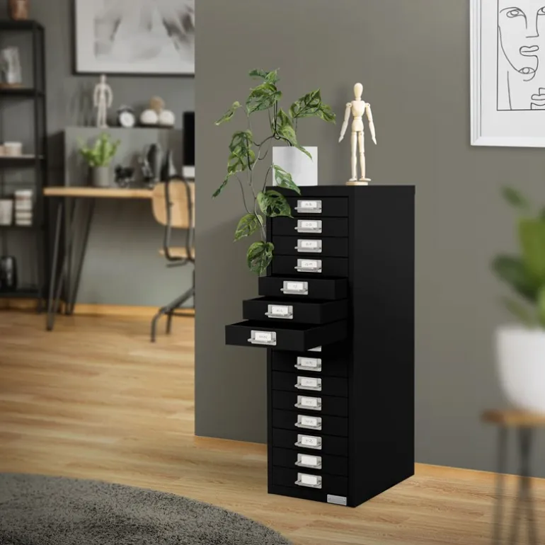Aktenschrank mit 15 Schubladen 28x38x87 cm Schwarz aus Metall ML-Design