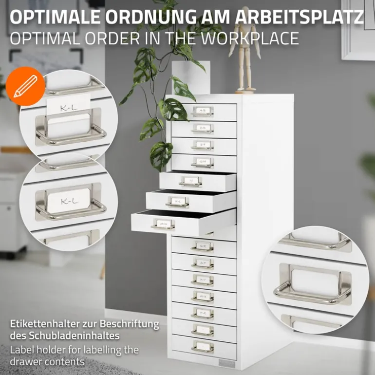 Aktenschrank mit 15 Schubladen 28x38x87 cm Weiß aus Metall ML-Design