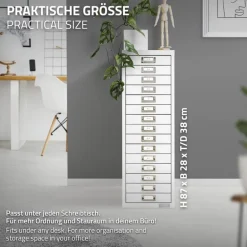 Aktenschrank mit 15 Schubladen 28x38x87 cm Weiß aus Metall ML-Design