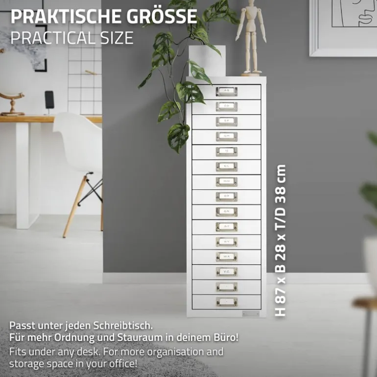 Aktenschrank mit 15 Schubladen 28x38x87 cm Weiß aus Metall ML-Design
