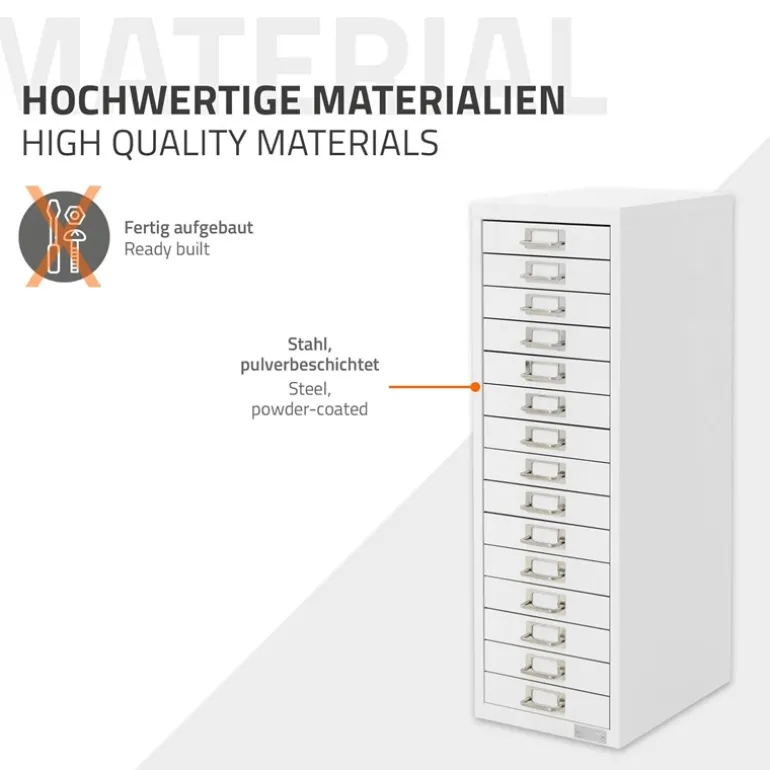 Aktenschrank mit 15 Schubladen 28x38x87 cm Weiß aus Metall ML-Design
