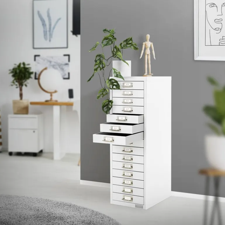 Aktenschrank mit 15 Schubladen 28x38x87 cm Weiß aus Metall ML-Design