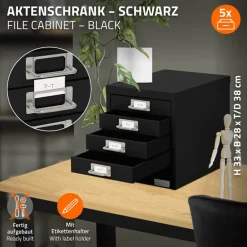 Aktenschrank mit 5 Schubladen 28x38x33 cm Schwarz aus Metall ML-Design