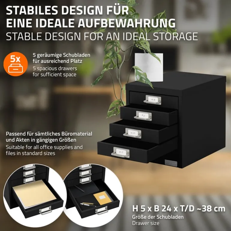 Aktenschrank mit 5 Schubladen 28x38x33 cm Schwarz aus Metall ML-Design