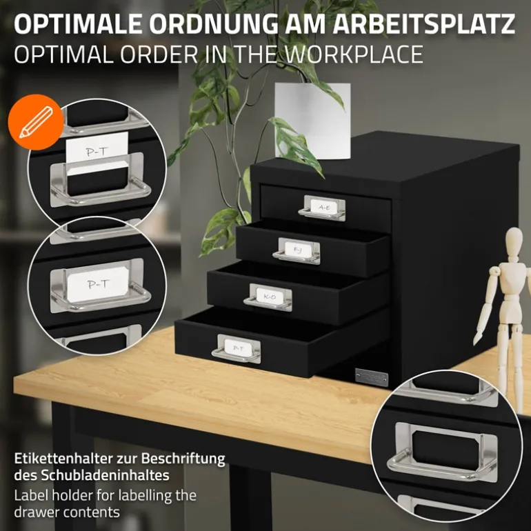 Aktenschrank mit 5 Schubladen 28x38x33 cm Schwarz aus Metall ML-Design