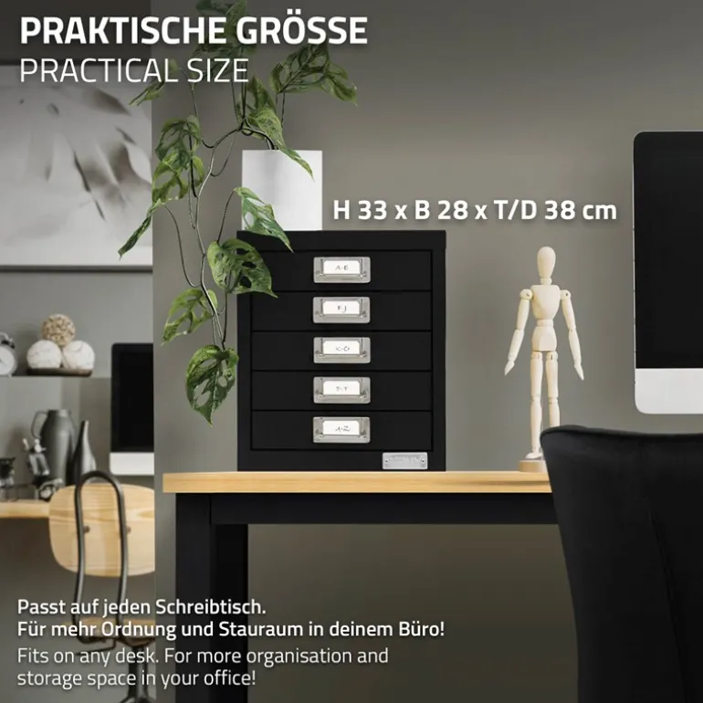 Aktenschrank mit 5 Schubladen 28x38x33 cm Schwarz aus Metall ML-Design