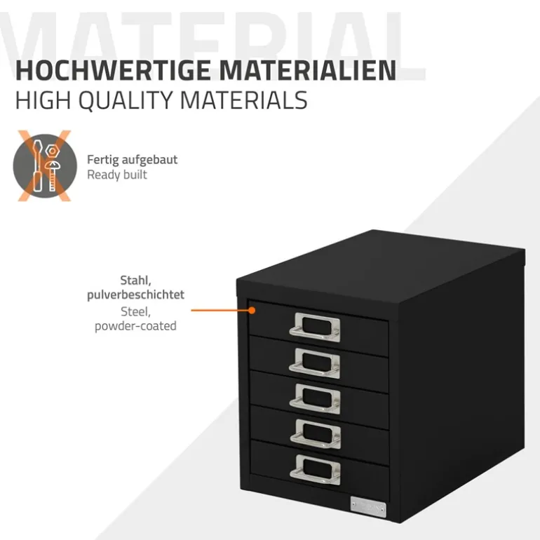 Aktenschrank mit 5 Schubladen 28x38x33 cm Schwarz aus Metall ML-Design
