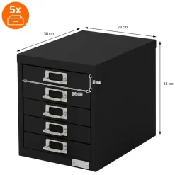 Aktenschrank mit 5 Schubladen 28x38x33 cm Schwarz aus Metall ML-Design