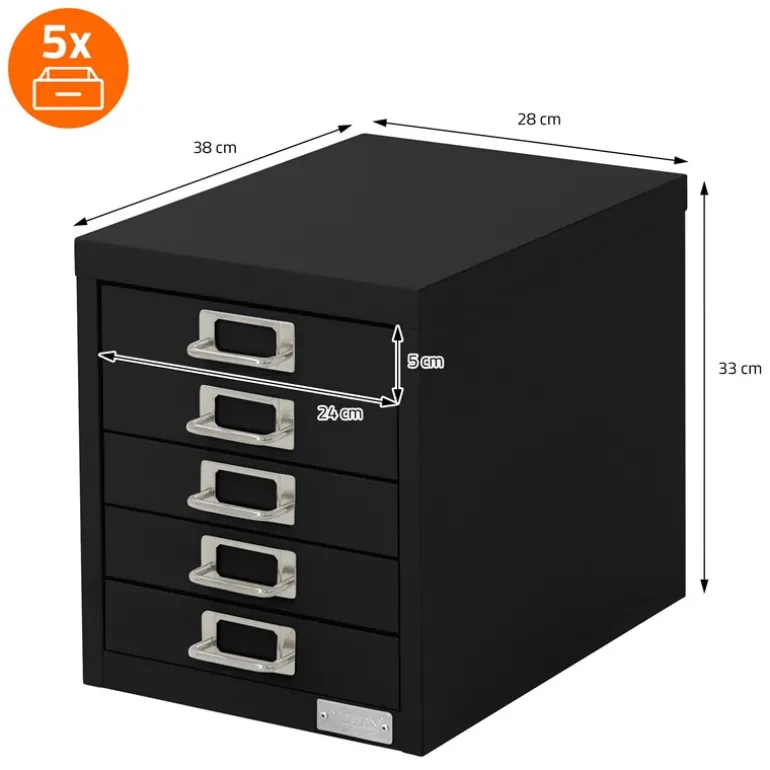 Aktenschrank mit 5 Schubladen 28x38x33 cm Schwarz aus Metall ML-Design