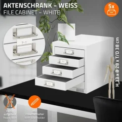 Aktenschrank mit 5 Schubladen 28x38x33 cm Weiß aus Metall ML-Design
