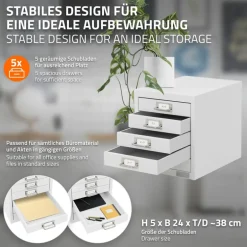Aktenschrank mit 5 Schubladen 28x38x33 cm Weiß aus Metall ML-Design