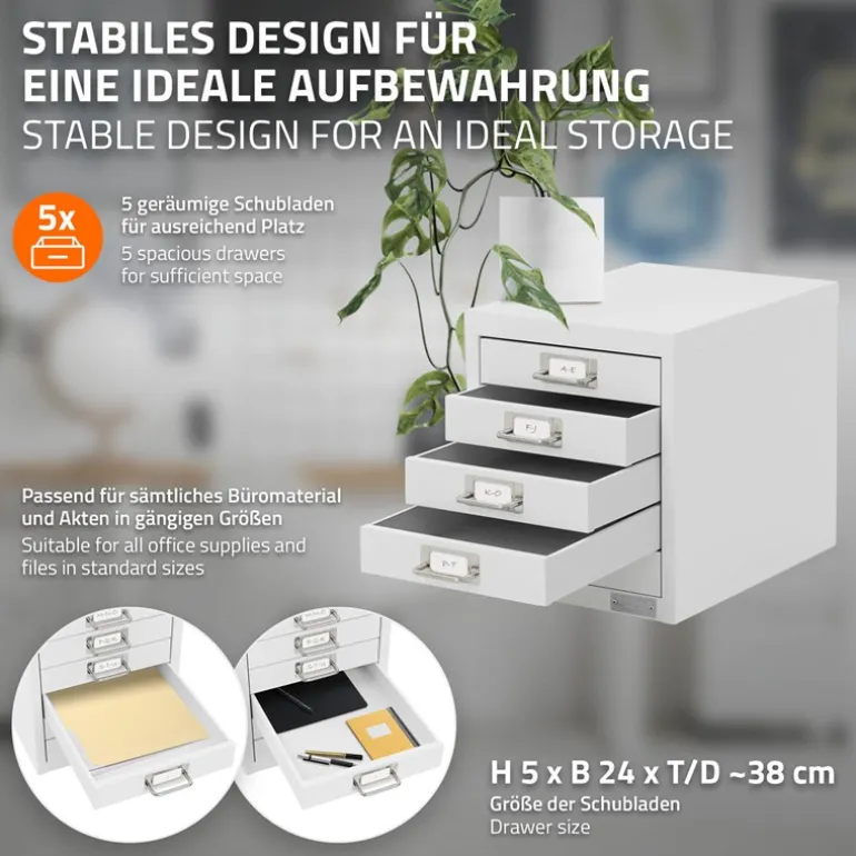 Aktenschrank mit 5 Schubladen 28x38x33 cm Weiß aus Metall ML-Design