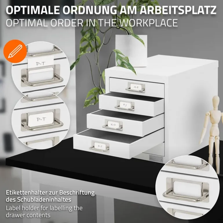 Aktenschrank mit 5 Schubladen 28x38x33 cm Weiß aus Metall ML-Design