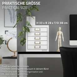 Aktenschrank mit 5 Schubladen 28x38x33 cm Weiß aus Metall ML-Design