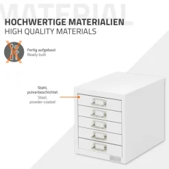 Aktenschrank mit 5 Schubladen 28x38x33 cm Weiß aus Metall ML-Design