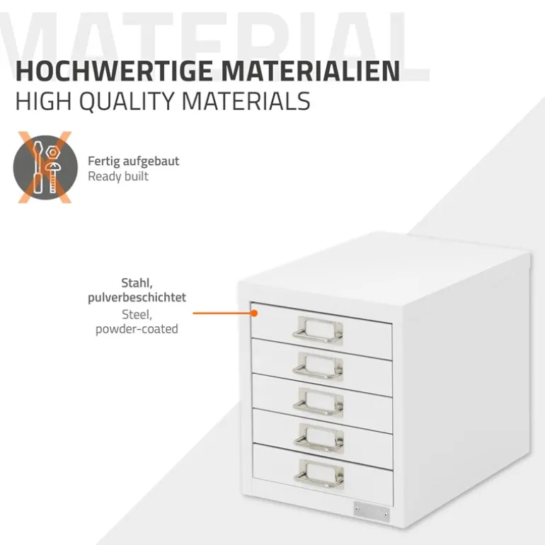 Aktenschrank mit 5 Schubladen 28x38x33 cm Weiß aus Metall ML-Design
