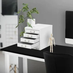 Aktenschrank mit 5 Schubladen 28x38x33 cm Weiß aus Metall ML-Design