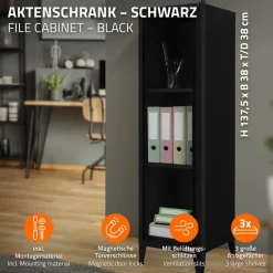 Aktenschrank Spindschrank 1-türig 38x38x137,5 cm Schwarz aus Stahl ML-Design