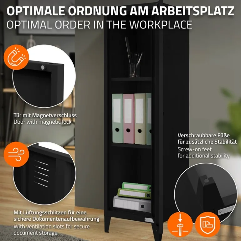 Aktenschrank Spindschrank 1-türig 38x38x137,5 cm Schwarz aus Stahl ML-Design