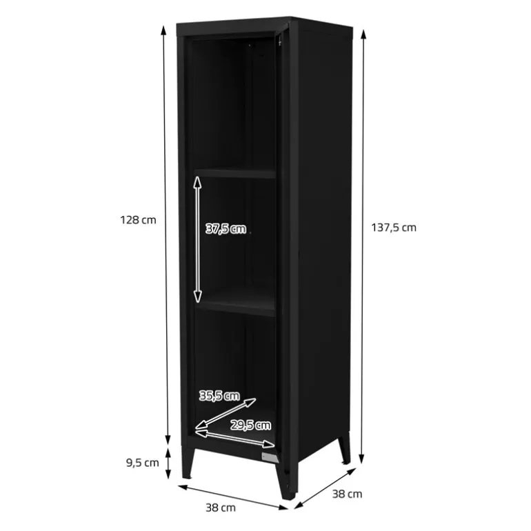 Aktenschrank Spindschrank 1-türig 38x38x137,5 cm Schwarz aus Stahl ML-Design